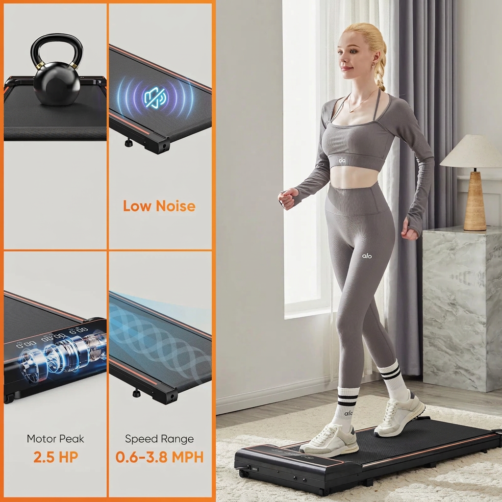 Walking pad feature illustration with the weight capacity claim removed